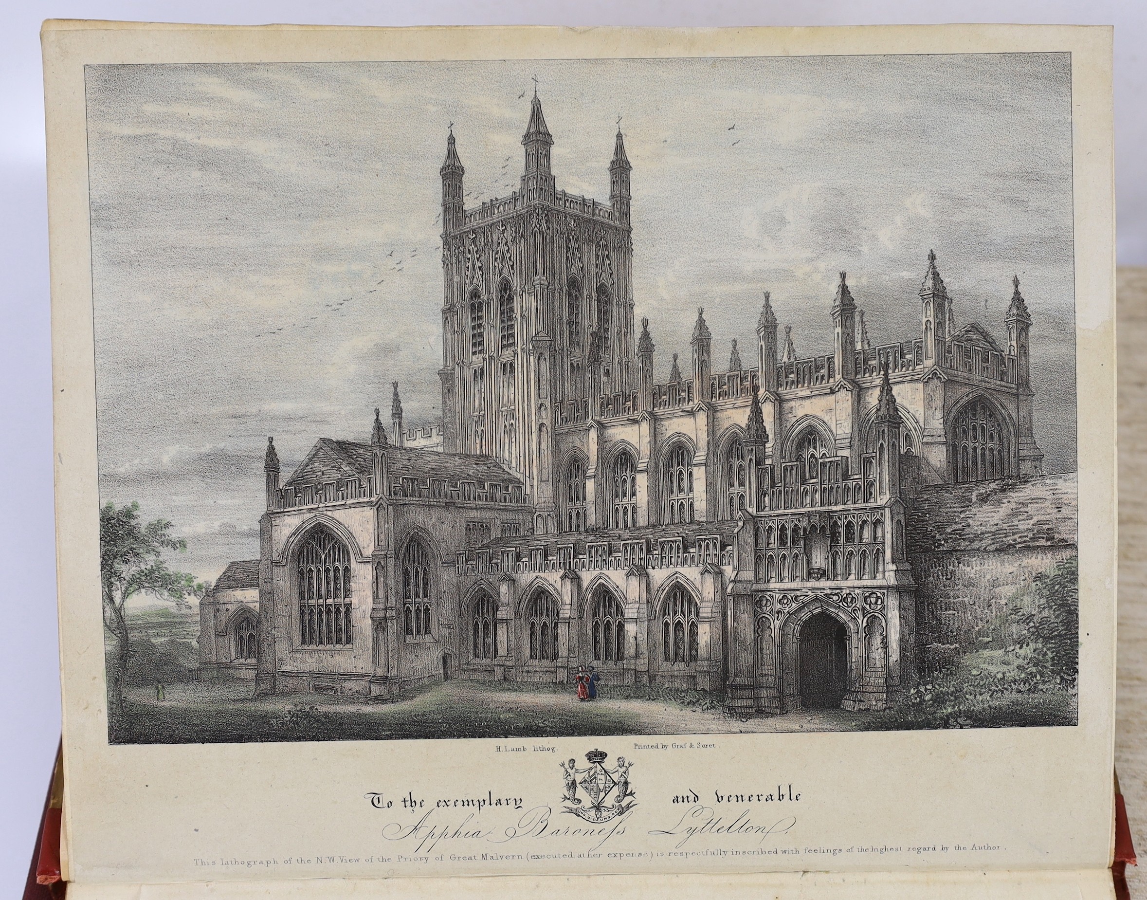 WORCS: Card, Rev. Henry - A Dissertation of the Antiquities of the Priory of Great Malvern ... lithographed frontis and text engravings; pictorial printed boards (rebacked leather), 4to. 1834; Booker, Rev. Luke - A Descr